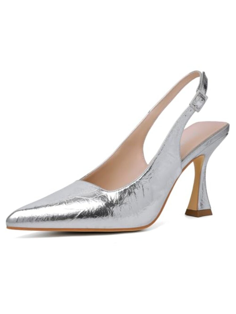 Slingback Kitten Heels Pointy Toe Chunky High Heels for Wedding Prom Party